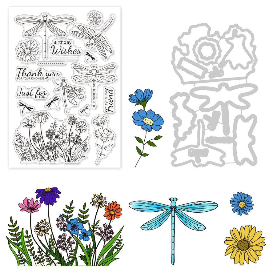 Dragonfly Cut Dies and Clear Silicone Stamp Set for DIY Scrapbooking Album Decorative Wedding Invitation Card Making