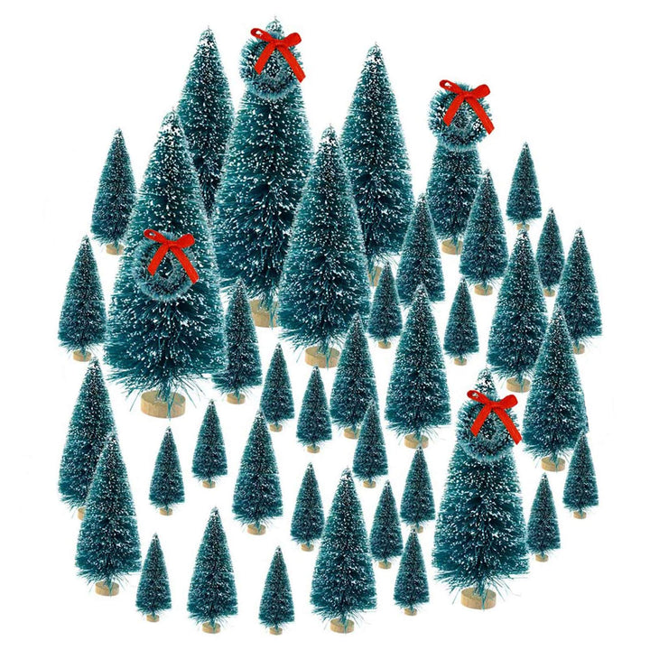 49PCS Artificial Mini Christmas Trees,Christmas Mini Table Tree,Mini Sisal Snow Frost Trees Bottle Brush Trees Mini Christmas Tree Pine Tree for DIY Room Decor Home Table Top Decoration (Blue-2)
