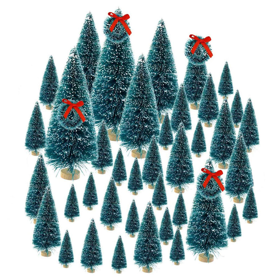 49PCS Artificial Mini Christmas Trees,Christmas Mini Table Tree,Mini Sisal Snow Frost Trees Bottle Brush Trees Mini Christmas Tree Pine Tree for DIY Room Decor Home Table Top Decoration (Blue-2)