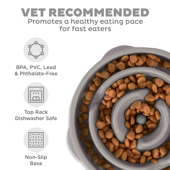 Fun Feeder Slo Bowl, Medium Slow Feeder Dog Bowl, 2 Cups, Gray