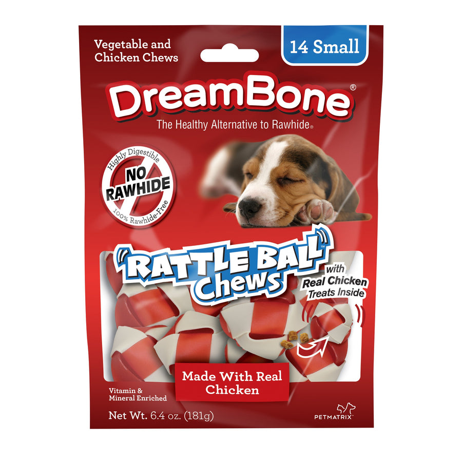 RattleBall Small Chews 14 Count, Rawhide-Free Chews For Dogs, With Real Chicken Treats Inside