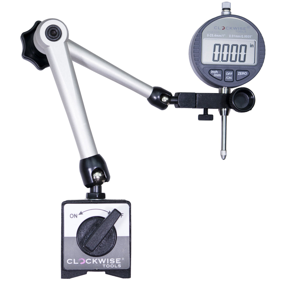 Digital Indicator with Magnetic Base Holder Stand, DIBR-0105 0-1 Inch/25.4mm, Inch/Metric Conversion, Auto Off