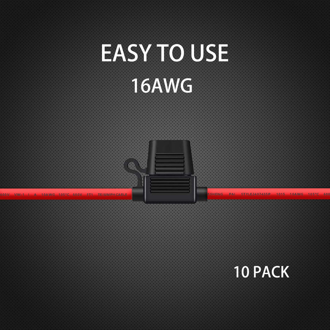 10 Pack 16 AWG Inline Fuse Holder - 12 Volts Fuse Holder for 10A Blade Fuse