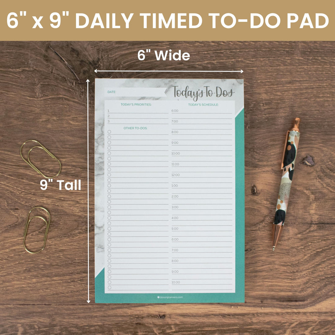 Undated Daily Timed to-Do List Pad - Tear Off Planning Sheets - 6 x 9 - Color Blocking Marble