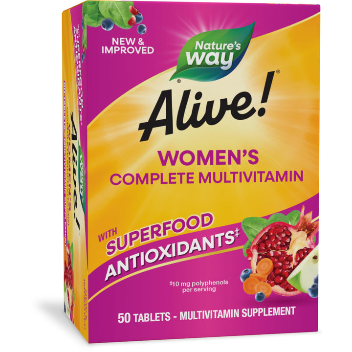 Nature's Way Alive! Women’s Complete Multivitamin, Supports Energy Metabolism and Hair, Skin & Nails, Superfood Antioxidants, B-Vitamins, 50 Tablets (Packaging May Vary)