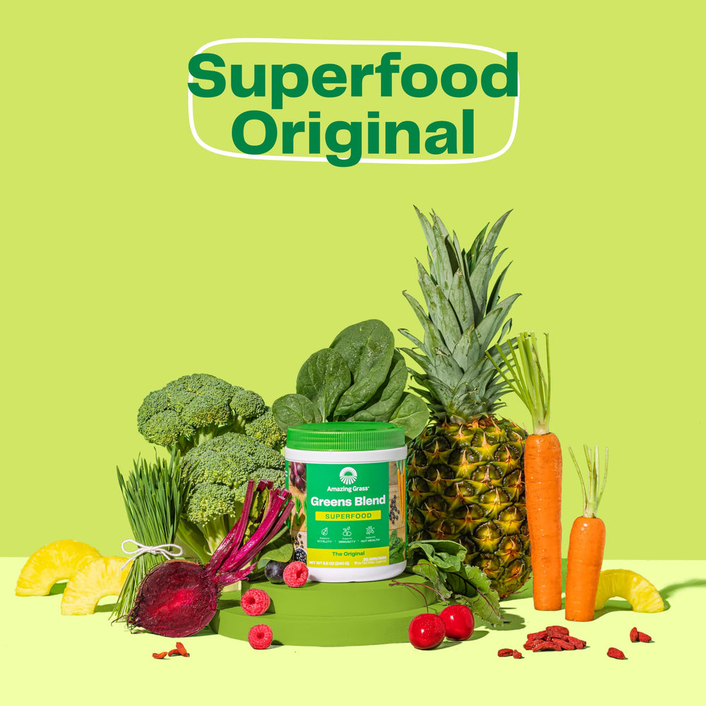 Greens Blend Superfood: Super Greens Powder with Spirulina, Alfalfa, Beet Root Powder, Digestive Enzymes, Prebiotics & Probiotics, Original, 100 Servings (Packaging May Vary)