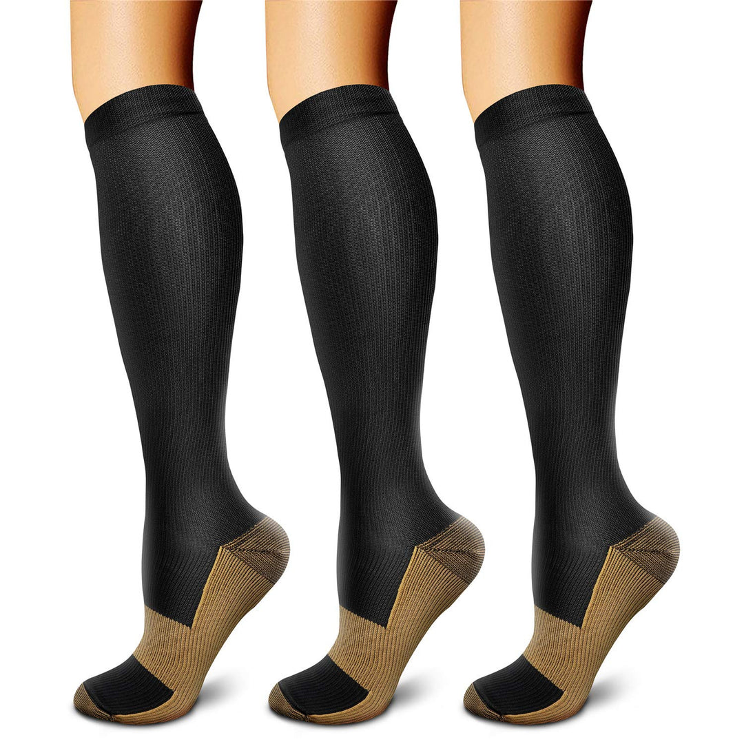 FEYHAY Copper Compression Socks (3 Pairs) 15-20 mmHg Circulation is Best Athletic & Daily for Men & Women, Running, Climbing (Small-Medium, 01 Black)