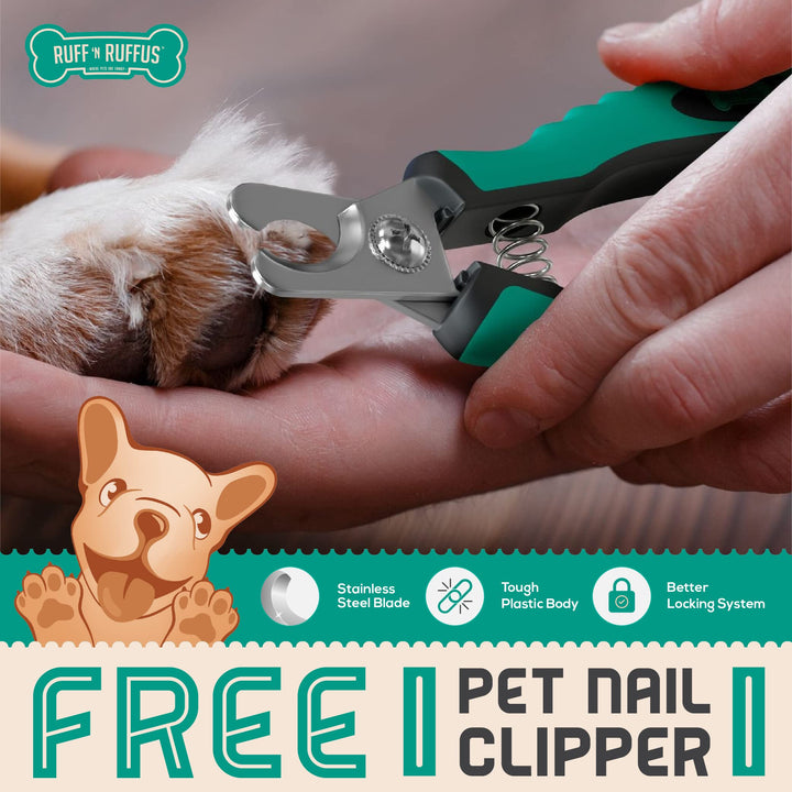 Ruff &#39;N Ruffus Dog Brush for Shedding - Double Sided Undercoat Rake for Dogs &amp; Cats - Dematting Comb for Dogs - Deshedding Dog Brush with Nail Clipper - Cat Grooming Brush Reduce Shedding by 95%