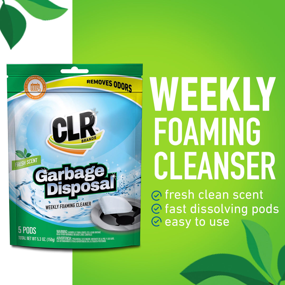 Fresh &amp; Clean Garbage Disposal, Fresh Scent Weekly Foaming Cleaning Pods, 5 Pods Total (Packaging May Vary)
