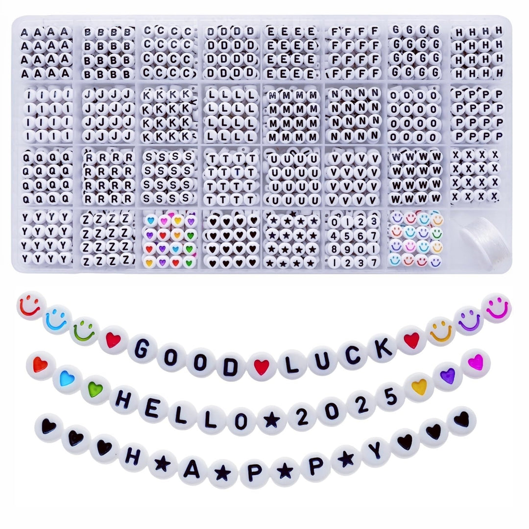 Amaney 1600pcs Letter Beads,Heart Beads,Number Beads,Start Beads and Smiley Beads,4x7mm White Acrylic Beads 31 Styles for Jewelry Making Bracelets Necklaces Key Chains