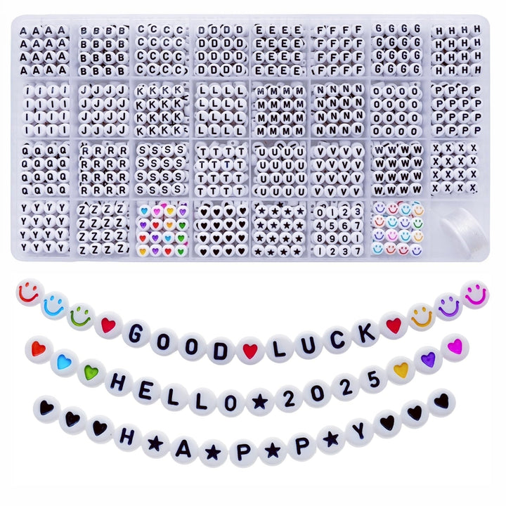 Amaney 1600pcs Letter Beads,Heart Beads,Number Beads,Start Beads and Smiley Beads,4x7mm White Acrylic Beads 31 Styles for Jewelry Making Bracelets Necklaces Key Chains