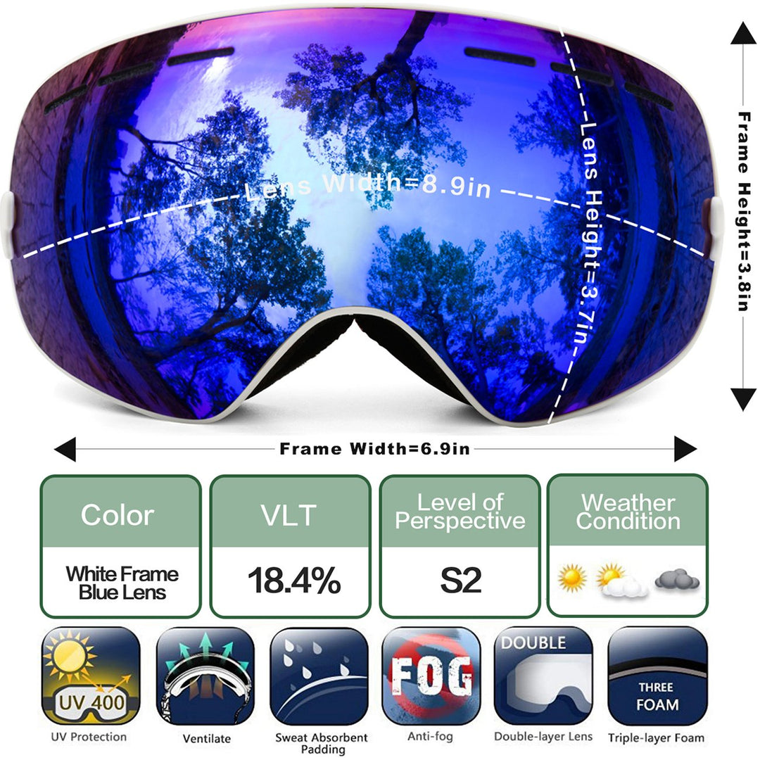 Juli Ski Goggles,Winter Snow Sports Snowboard Goggles with Anti-Fog UV Protection Interchangeable Spherical Dual Lens for Men Women &amp; Youth Snowmobile Skiing Skating Blue