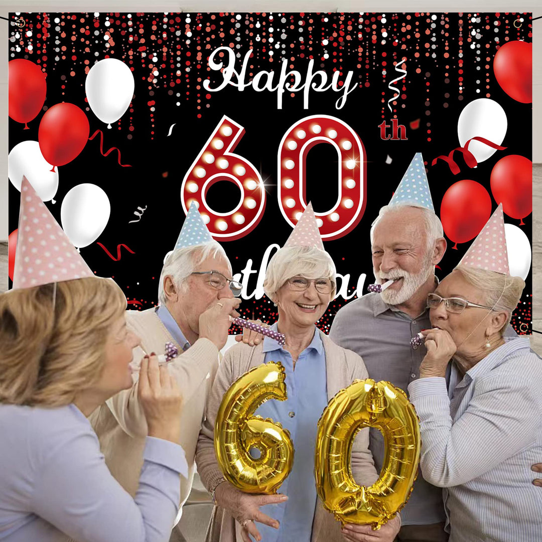 60th Birthday Decoration Banner Backdrop, Happy 60th Bi