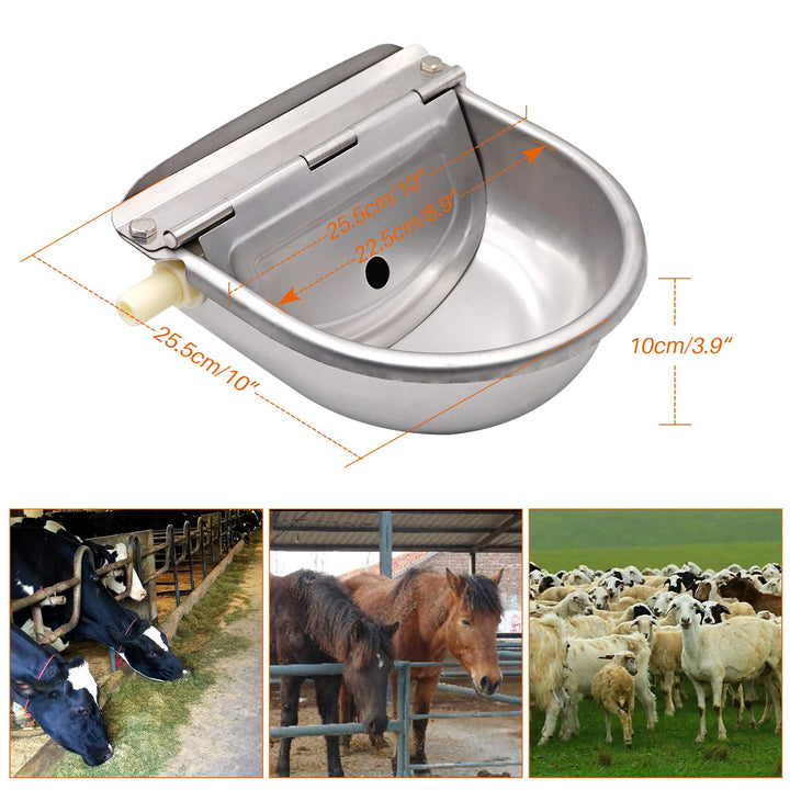 Automatic Water Dispenser for Dogs Chickens 304 Stainless Steel Water Feeder Outdoor Automatic Waterer for Chicken Livestock Horse Animal Drinking Water Bowl with Float Valve (Plastic Valve)