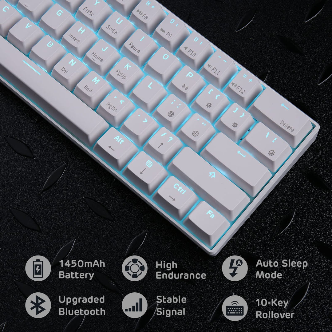 RK61 Wireless 60% Mechanical Gaming Keyboard, Ultra-Compact 60 Keys Bluetooth Mechanical Keyboard with Programmable Software (Blue Switch, White)