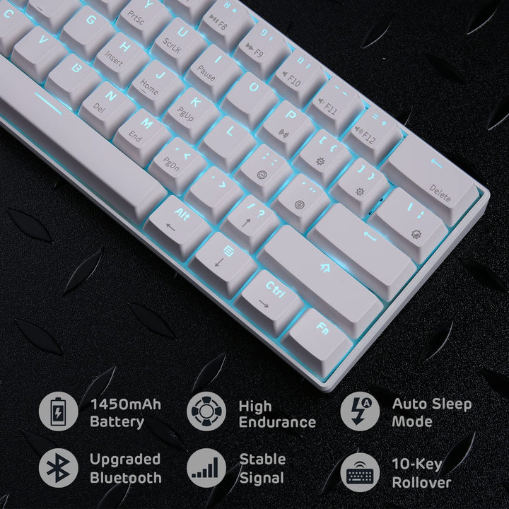 RK61 Wireless 60% Mechanical Gaming Keyboard, Ultra-Compact 60 Keys Bluetooth Mechanical Keyboard with Programmable Software (Blue Switch, White)