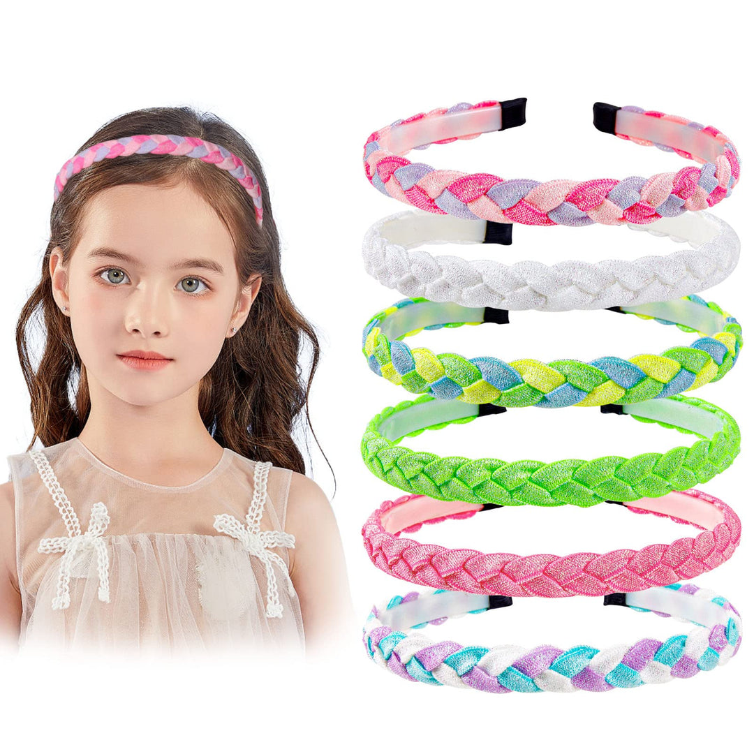 Braided Headbands Girls 6 Pieces Rainbow Braid Head Bands for Kids Toddlers Women Hand Twist Hairbands Sequins Cloth Hair Accessories Party Favors