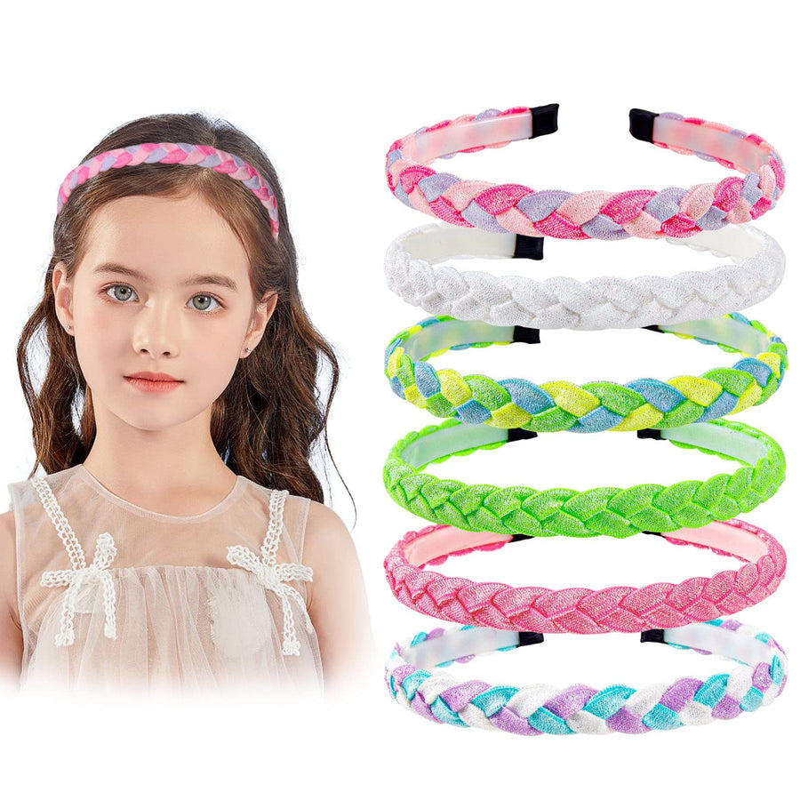 Braided Headbands Girls 6 Pieces Rainbow Braid Head Bands for Kids Toddlers Women Hand Twist Hairbands Sequins Cloth Hair Accessories Party Favors