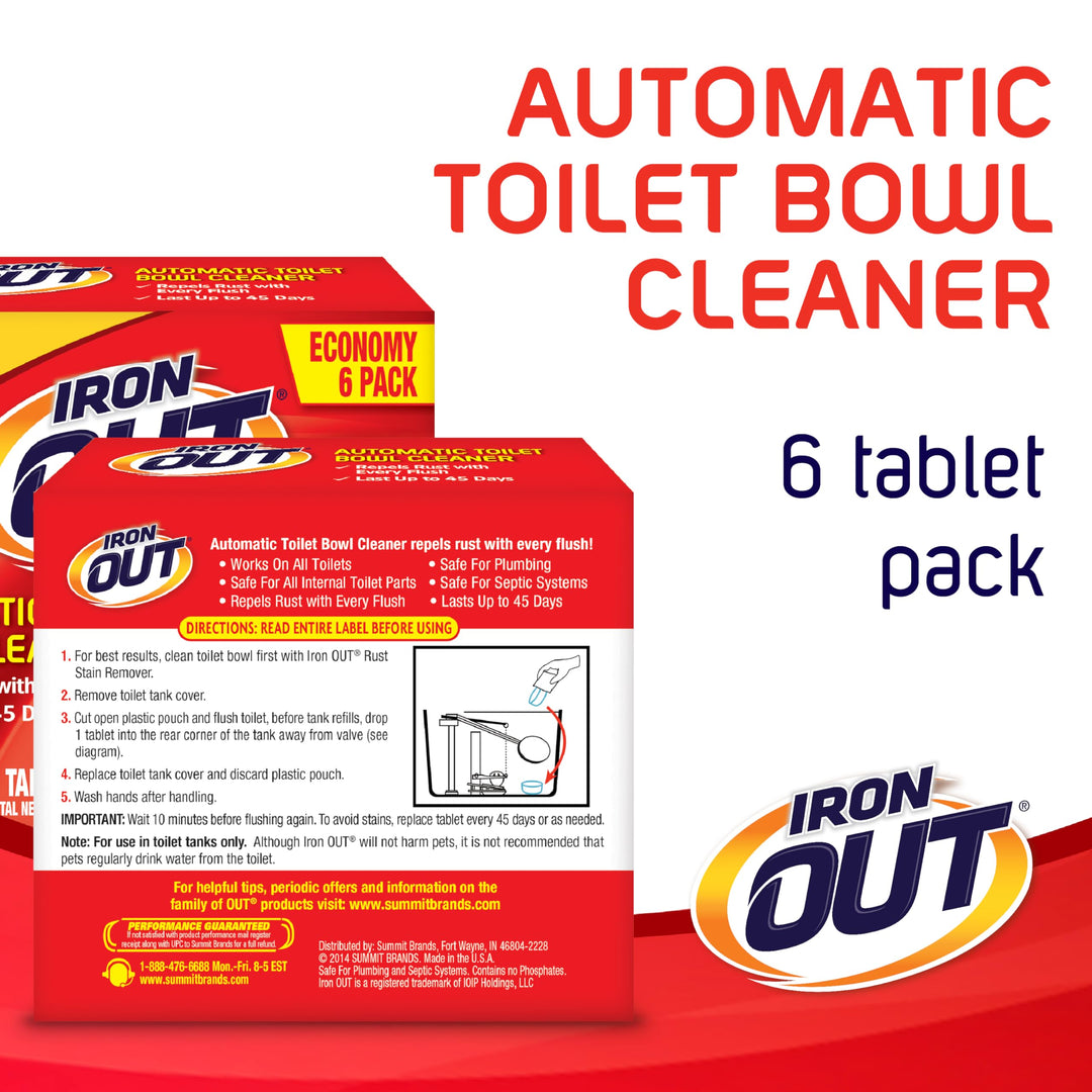 Iron OUT Automatic Toilet Bowl Cleaner, Helps Remove and Prevent Rust Stains in Toilet Bowls and Tanks, 6 Tablets