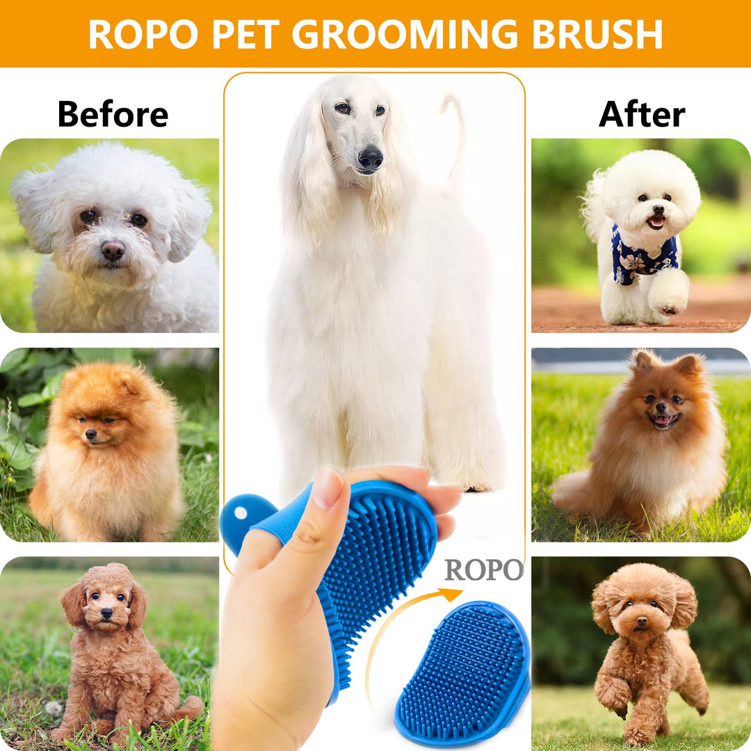 Dog Grooming Brush, Pet Shampoo Bath Brush Soothing Massage Rubber Comb with Adjustable Ring Handle for Long Short Haired Dogs and Cats 2pcs