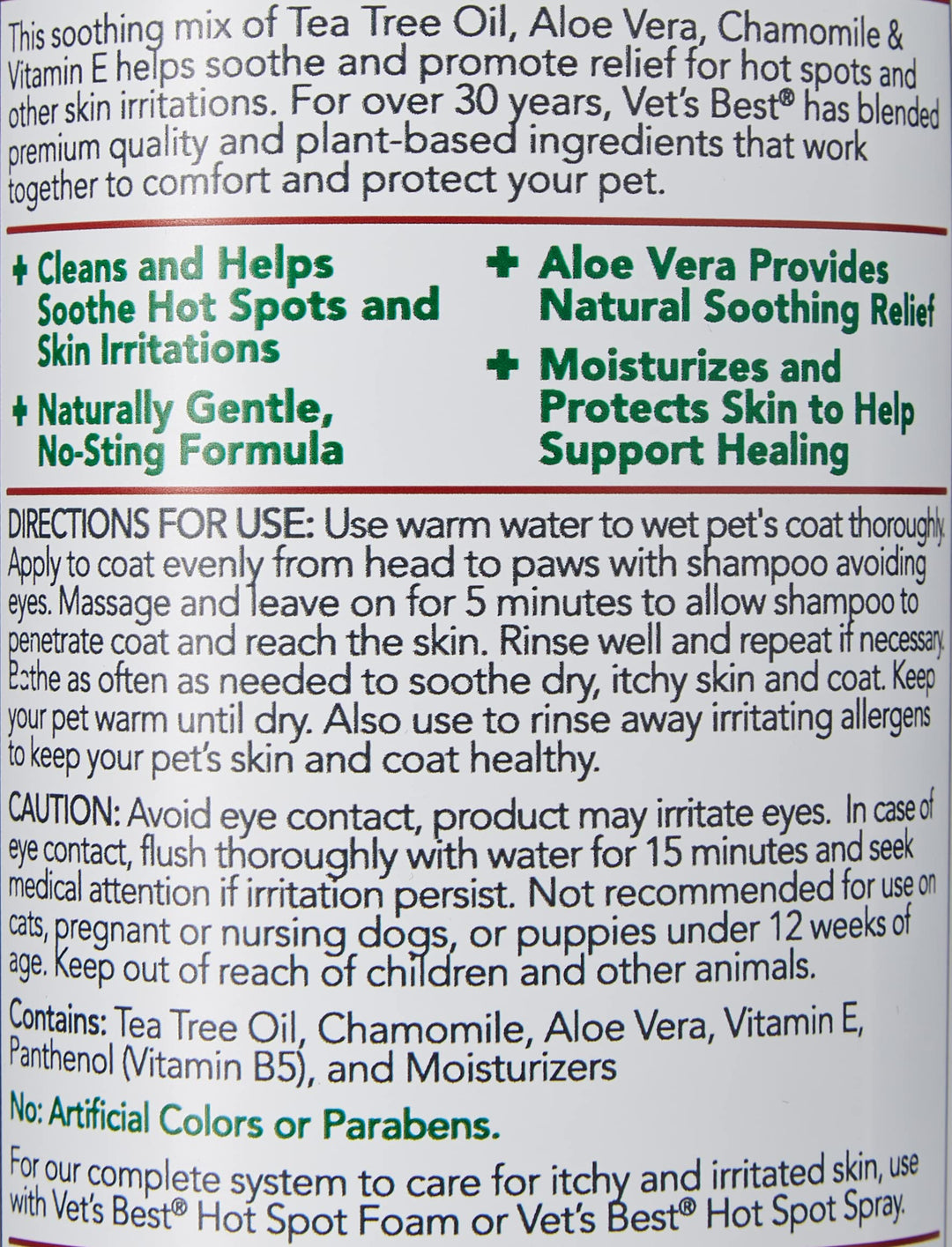 Vet&#39;s Best Hot Spot Itch Relief Shampoo for Dogs - Relieves Dog Dry Skin, Rash, Scratching, Licking, Itchy Skin, and Hot Spots - 16 Ounces