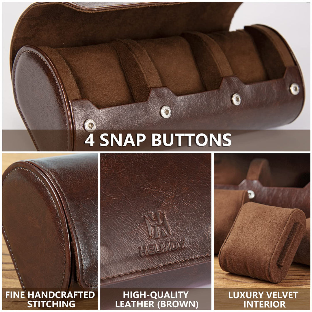 Watch Roll Travel Case: 3 Slot Watch Box Organizer for Men - Watch Storage and Display Case - Watch accessory Fits All Wrist Watches &amp; Smart Watches Up to 50mm (Dark Brown)