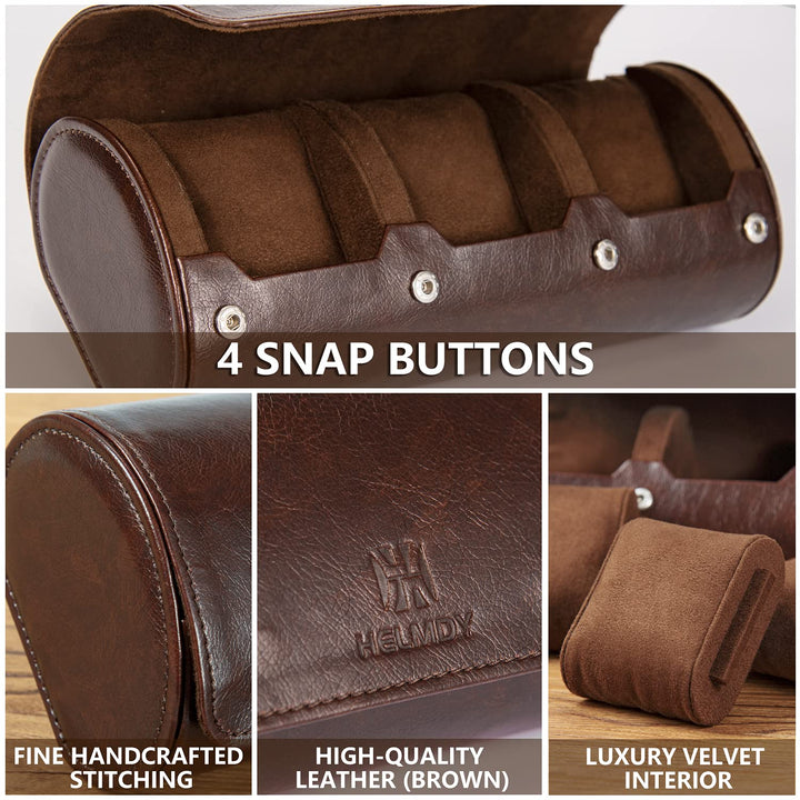 Watch Roll Travel Case: 3 Slot Watch Box Organizer for Men - Watch Storage and Display Case - Watch accessory Fits All Wrist Watches &amp; Smart Watches Up to 50mm (Dark Brown)
