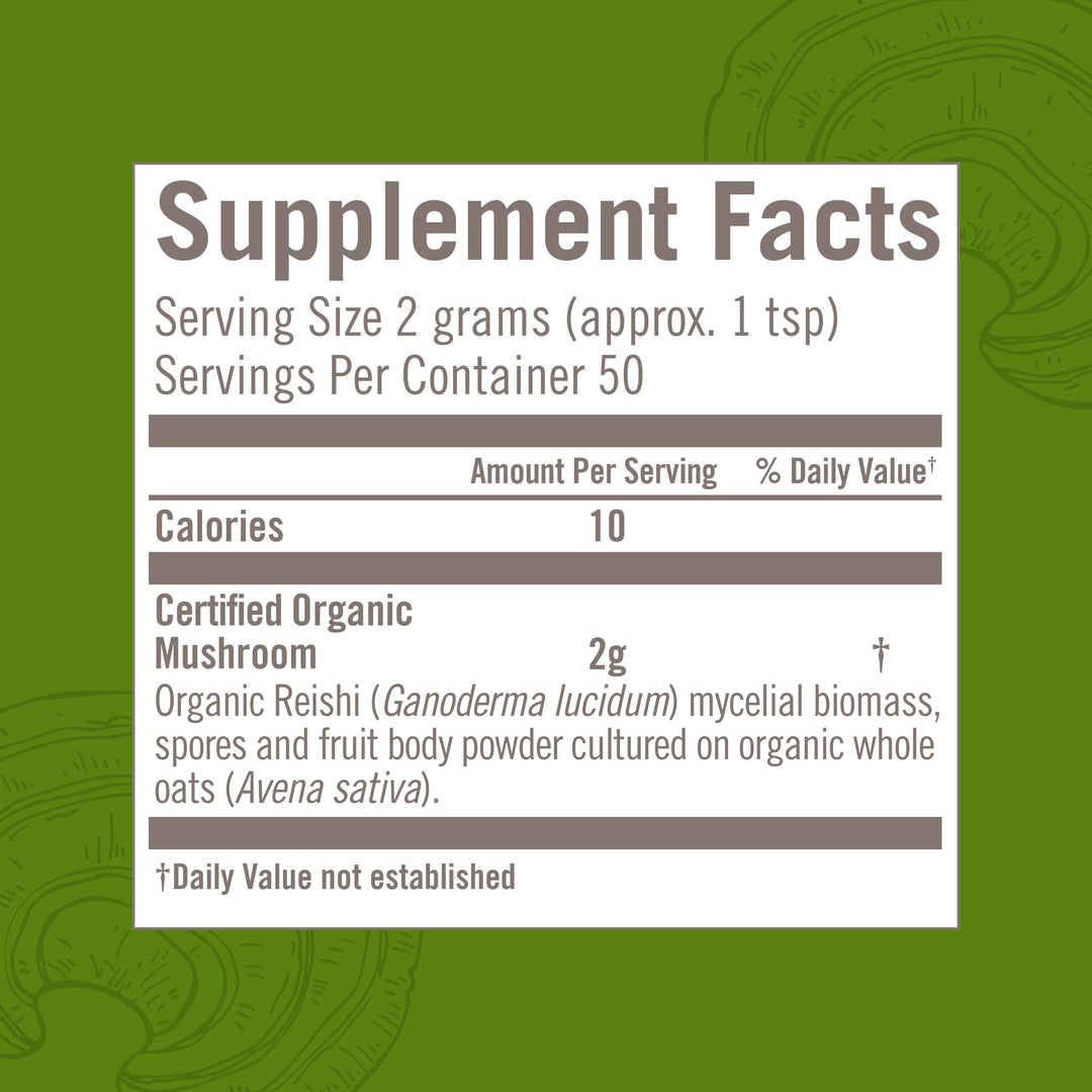 Reishi Organic Mushroom Powder, 3.5 Ounce, 50 Servings, Adaptogen, Stress &amp; Immune Support, Superfood Mushroom Supplement