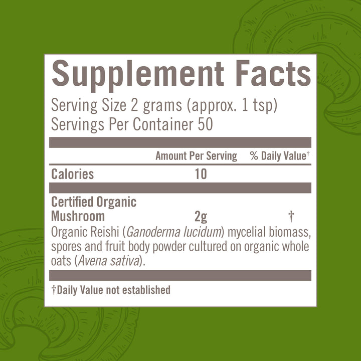 Reishi Organic Mushroom Powder, 3.5 Ounce, 50 Servings, Adaptogen, Stress &amp; Immune Support, Superfood Mushroom Supplement