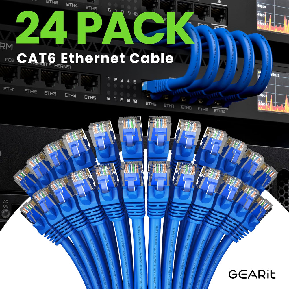 GearIT Cat 6 Ethernet Cable 1 ft (24-Pack) - Cat6 Patch