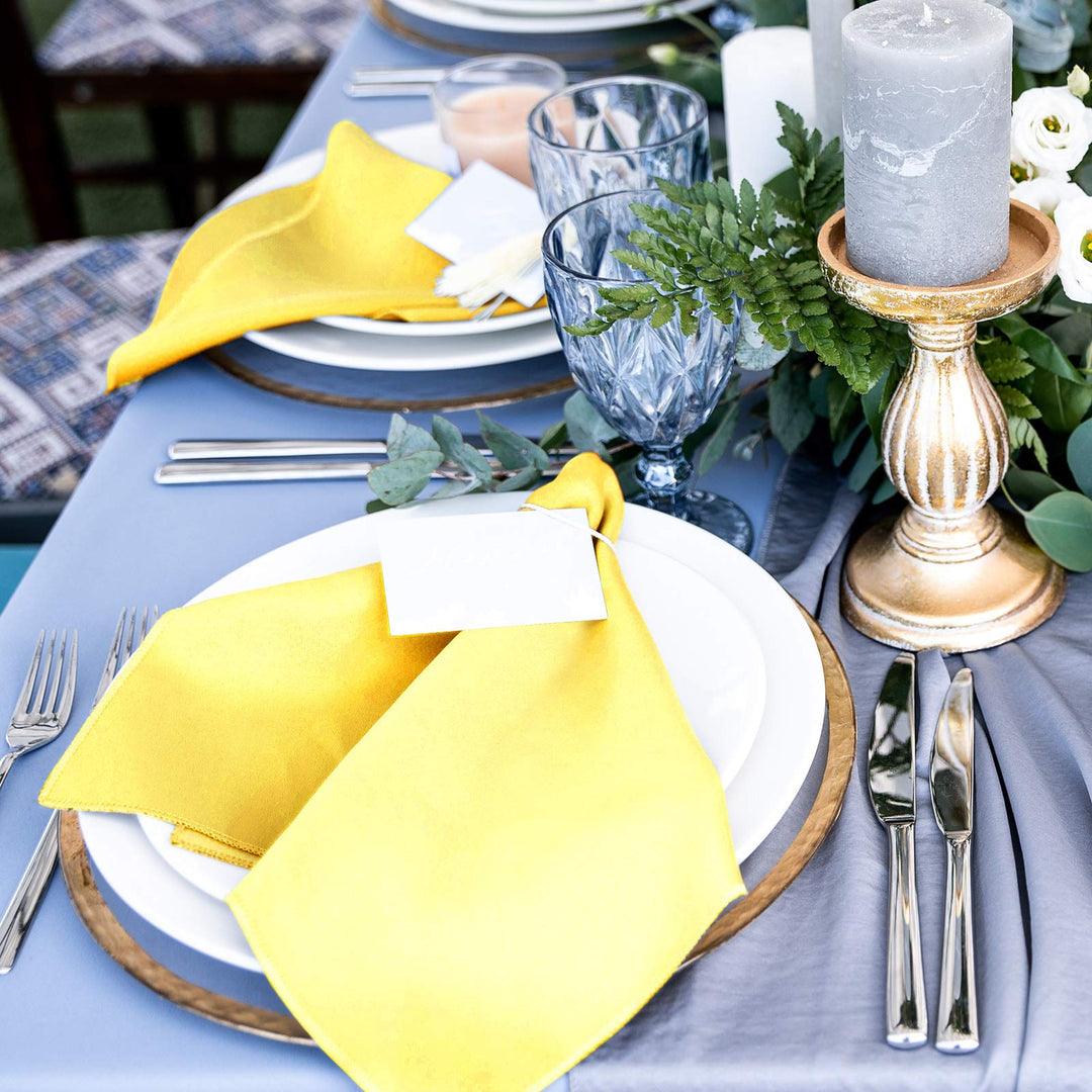 ANECO 12 Pieces Satin Napkins Soft Dinner Napkins Square Table Napkins 17 x 17 Inches for Restaurant Weddings Party Dinner Decoration (Pastel Yellow)