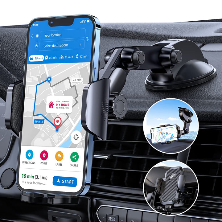 Phone Holder for Car,Dashboard Windshield Air Vent Universal 3 in1 Car Phone Holder Mount Compatible for iPhone 15 Pro 14 13 12 11 Max XS X XR 8, Samsung Galaxy S23 S22 S21 All Mobile Smartphone