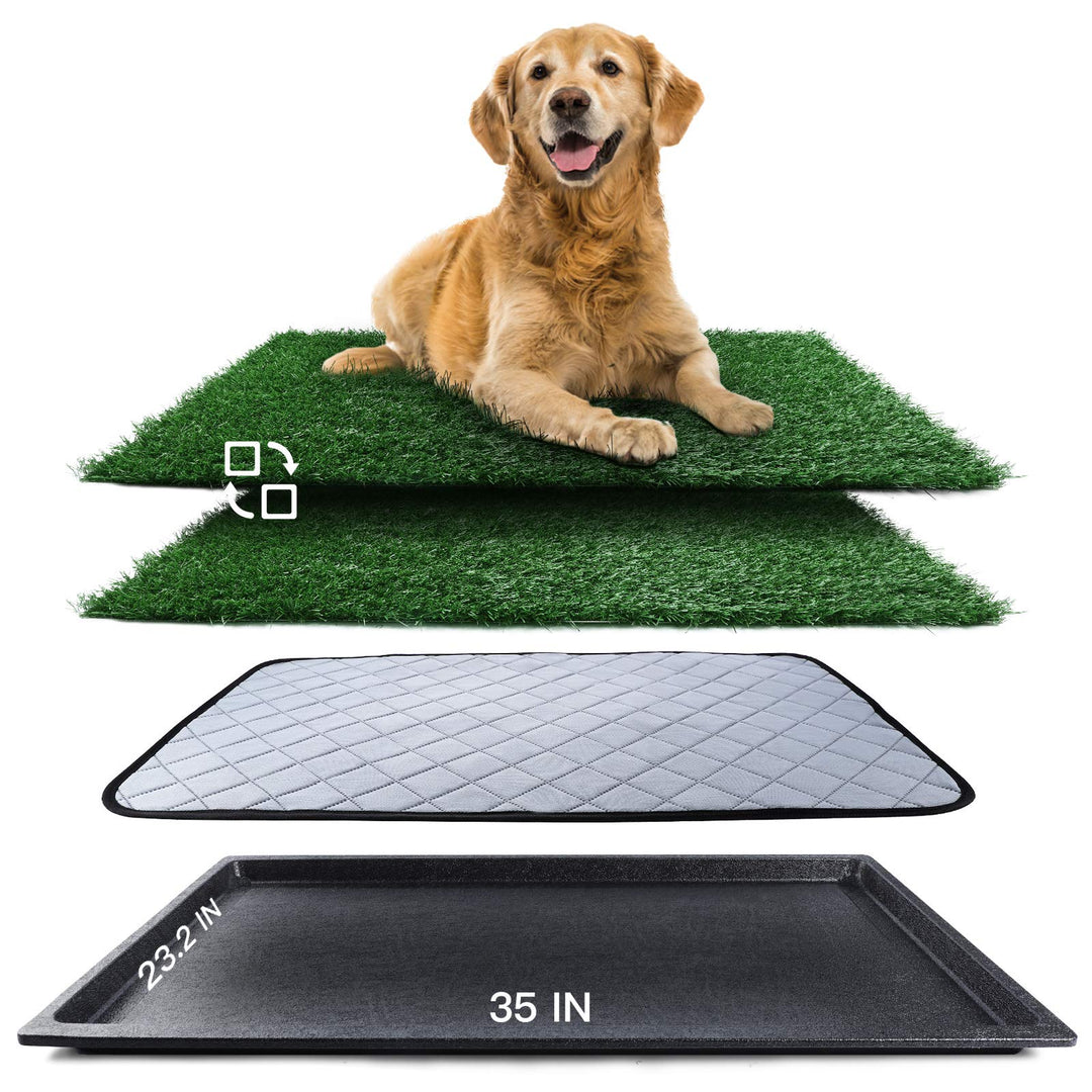 Dog Grass Pad with Tray (35inX23.2in), Dog Potty Grass Mat Washable and Professionally Pet Toilet Tray with 2×Artificial Grass for Dogs Pee, Dogs Turf Potty Training for Indoor Outdoor Apartment