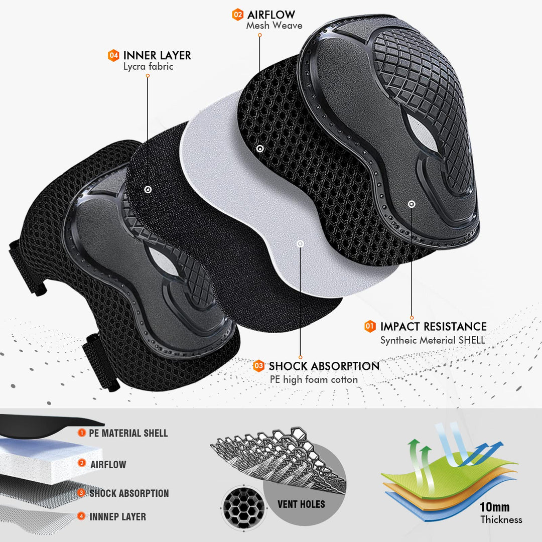 Knee Pads for Kids Knee Pads and Elbow Pads 6 in 1 Protective Gear Set with Wrist Guard for Boys Girls Skateboarding Inline Roller Skating Cycling Scooter(Black)