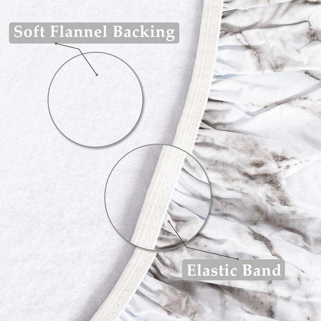 Round Fitted Vinyl Tablecloth with Elastic Edged &amp; Flannel Backing, Waterproof Wipeable Round Table Cover for Indoor Outdoor Patio Use - Fits Tables up to 45 - 56 Diameter(WhiteMarble)