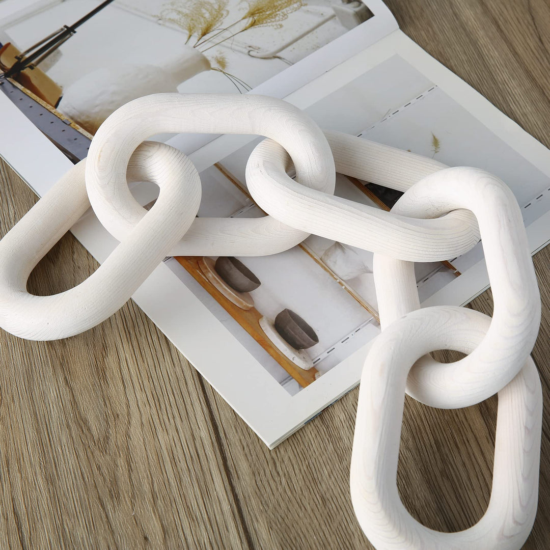 Wood Chain Link Decor for Home Decorative Hand Carved Modern Farmhouse Aesthetic Wooden Rustic Country Wooden 5 Chain for Home Shelf Coffee Table Room Tiered Tray Wall Decor