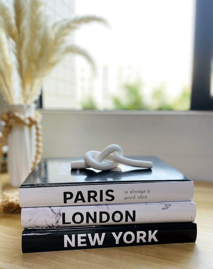 3 Pieces Fashion Decorative Books,Hardcover Modern Decorative Book Stack,Fashion Design Book Set,Display Books for Coffee Tables/Shelves(Paris/New York/London)