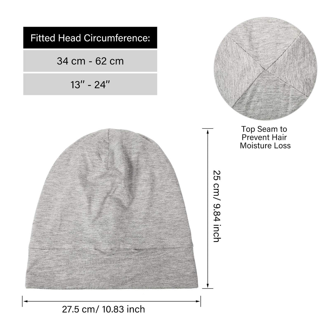 2 Pieces Silk Satin Bonnet for Mens with Natural Curly Wave Hair (Black, Gray)
