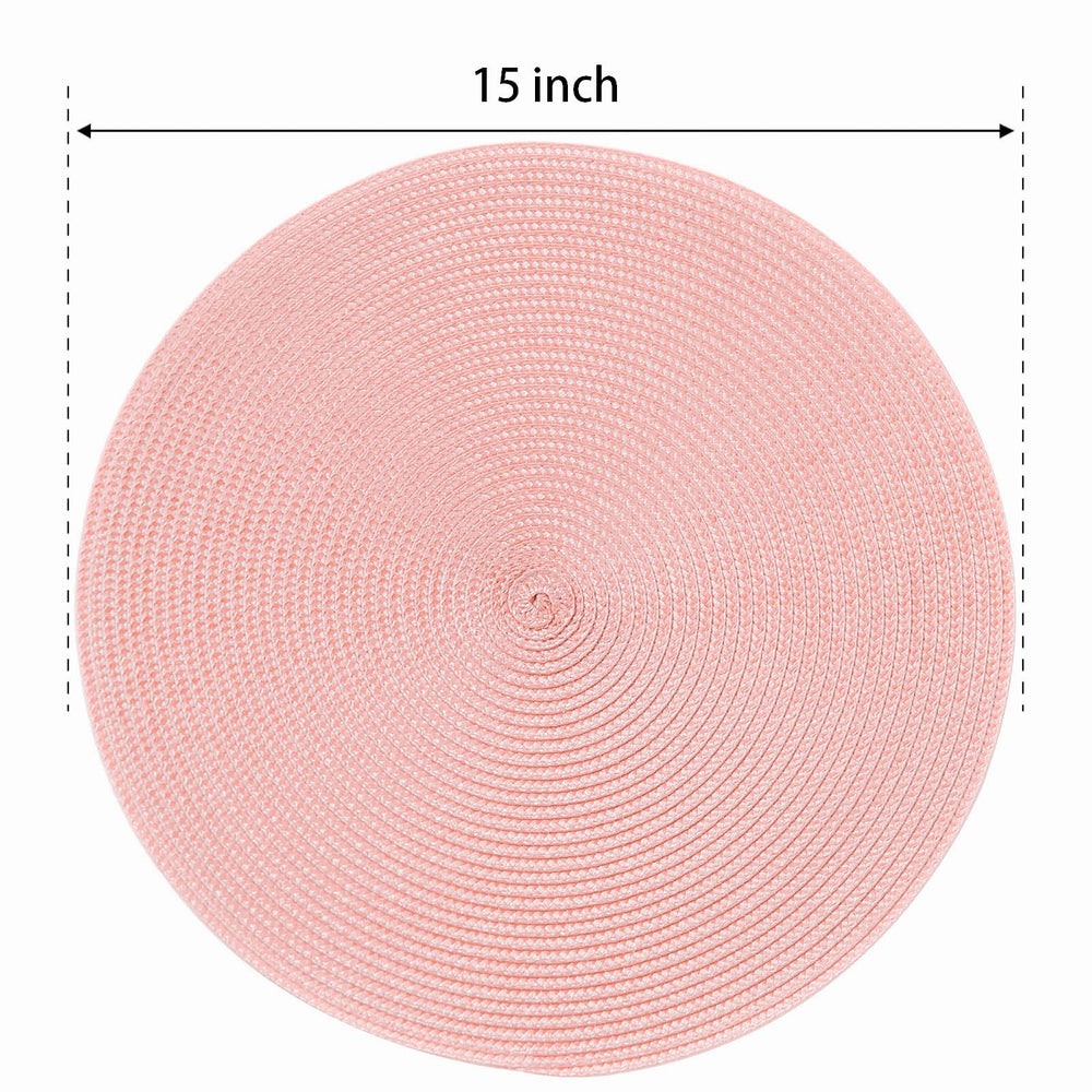 Round Braided Placemats Set of 6 Place Mats for Dining Tables Woven Washable Non-Slip Table mats 15 inch(Pink, 6pcs)