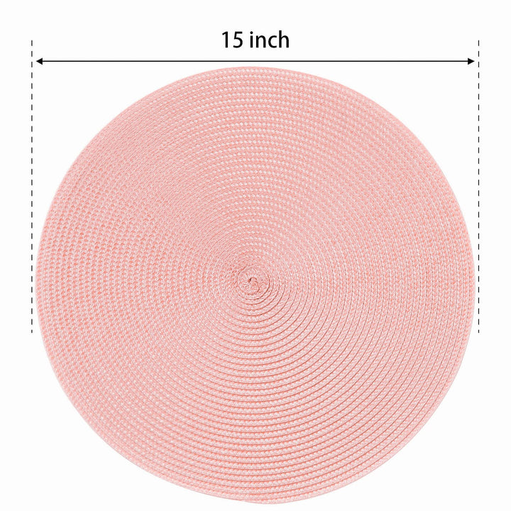 Round Braided Placemats Set of 6 Place Mats for Dining Tables Woven Washable Non-Slip Table mats 15 inch(Pink, 6pcs)