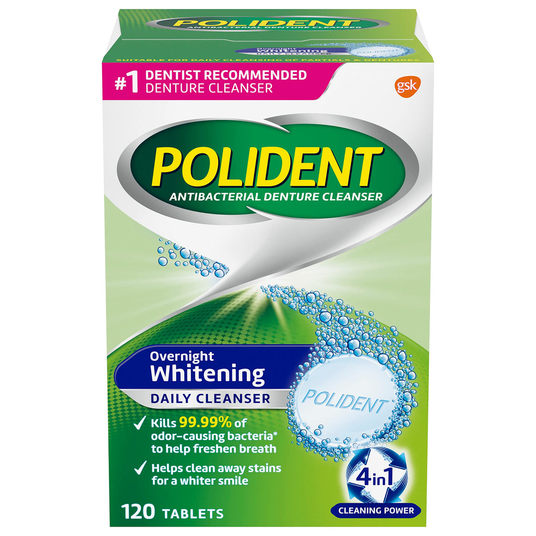 Polident Overnight Whitening Denture Cleanser Tablets -