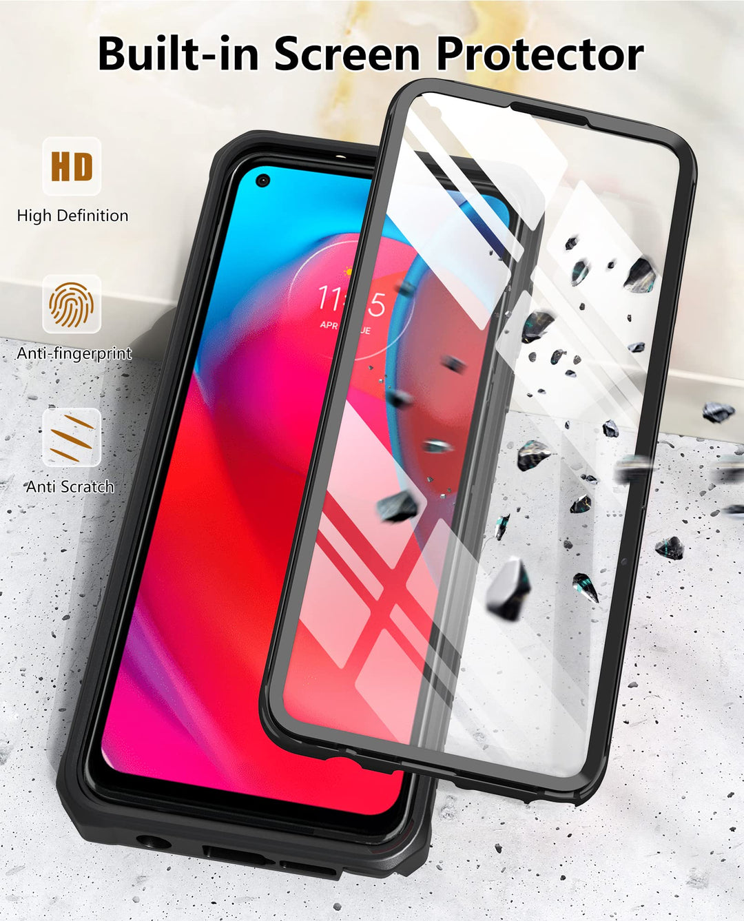 for Motorola Moto G Stylus 5G Case: Built-in Screen Protector Kickstand Full Body Dual-Layer Protective Shockproof Heavy-Duty Military Grade Tough Rugged Phone Cover (NOT 2022) Black