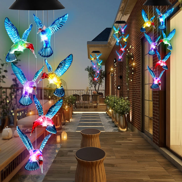 Hummingbird Wind Chimes Solar Wind Chimes Outdoor Color Changing Light Up Wind Chimes Solar Powered Memorial Wind Chimes Birthday Gifts for Mom Hummingbird Gifts (Blue windchimes)