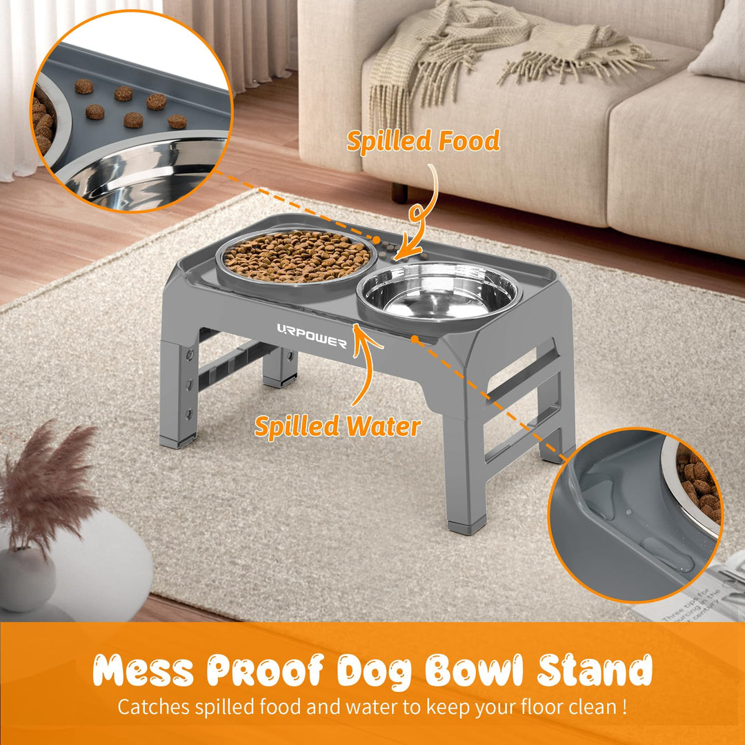 Elevated Dog Bowls 4 Height Adjustable Raised Dog Bowl with No Spill Edge 2 Thick 50oz Stainless Steel Dog Food &amp; Water Bowl Non-Slip Dog Bowl Stand for Small Medium Large Dogs and Pets