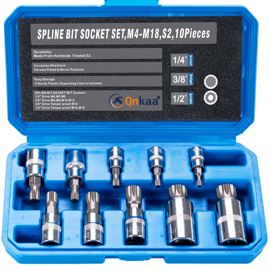 Spline Socket Bit Set 10pcs Square Triple Silver M4 - M18