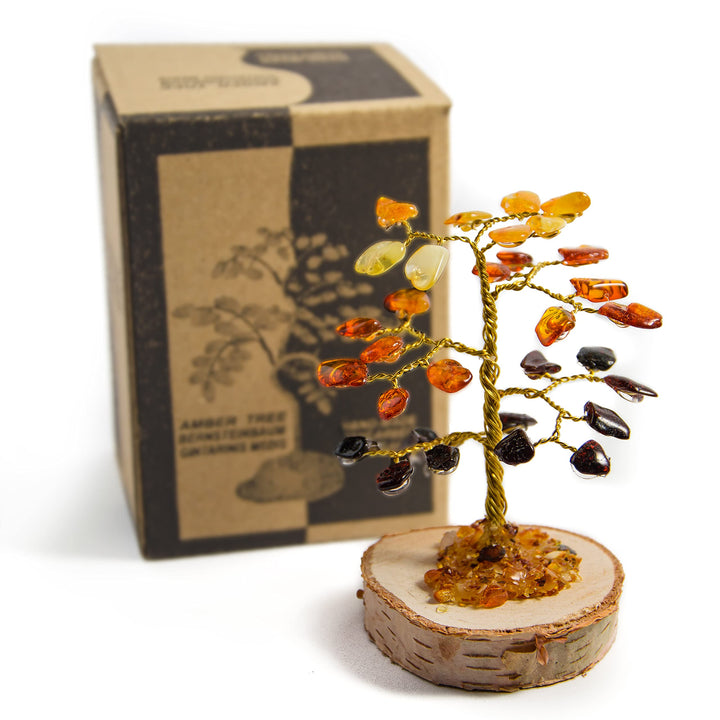Hand Made Genuine Baltic Amber Tree, Home, Gemstone Tree of Life (Small-About 3.15 Tall)