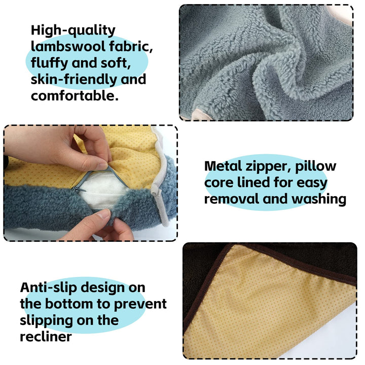 Neck Pillow for Recliner (22x14in) Adjustable Wool Neck Roll, Non-Slip Headrest Sofa Cushion Travel Pillow for Neck and Head Support (Blue)