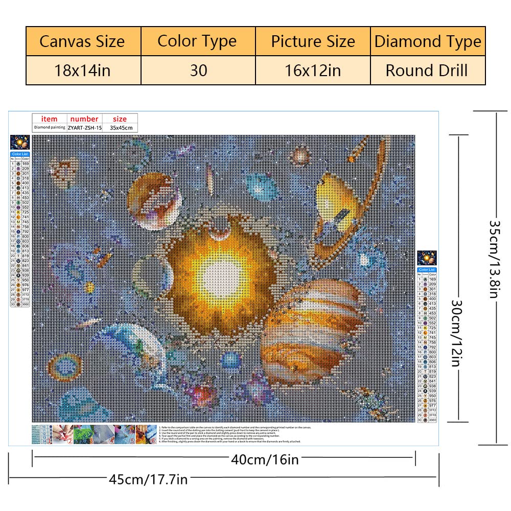 5D Diamond Painting Kits Universe Full Drill Rhinestone Diamond Painting Kits for Adults Planet Picture Round Crystal Rhinestone Art Painting for Home Wall Decor (12 x 16 inch)