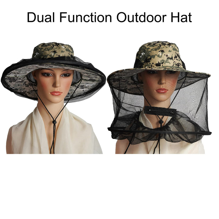 2 Pack Mosquito Head Net Hat Sun Hat Garden Bug Hat with Hidden Net Mesh for Outdoor Gardening Beekeeping