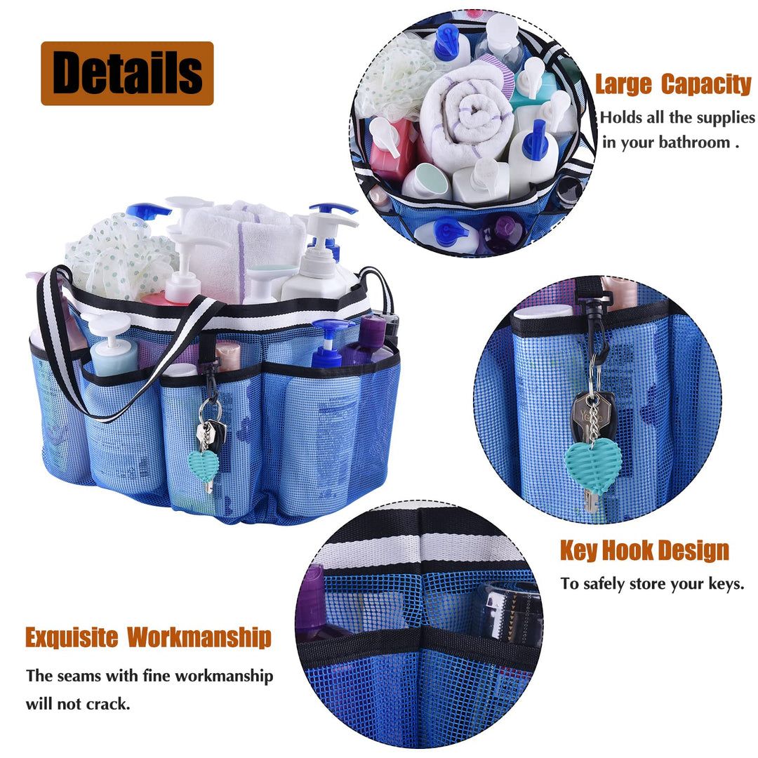 Extra Large Mesh Portable Shower Caddy Tote Bag for Beach College Dorm Room Essentials, Hanging Shower Tote Basket Toiletry for Bathroom Accessories(Blue z)